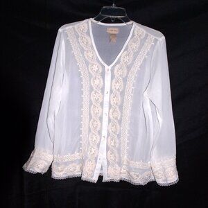 Country Door Long Sleeve White Blouse Size Large